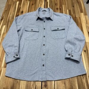 LL Bean Shirt Mens 2XL Blue Double Knit Chamois Washed Long Sleeve Button Up